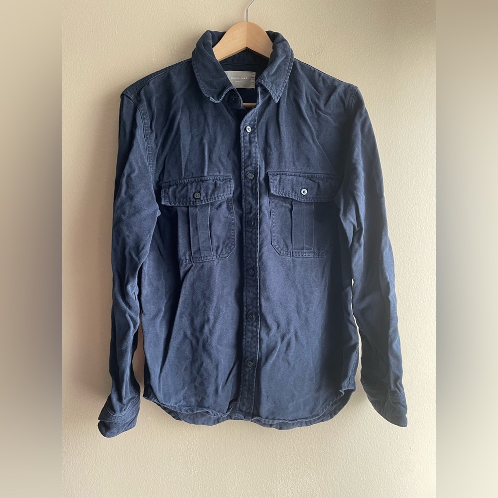 New Everlane Men The SuperSoft Utility Shirt Blue Button Up Shirt Size Small